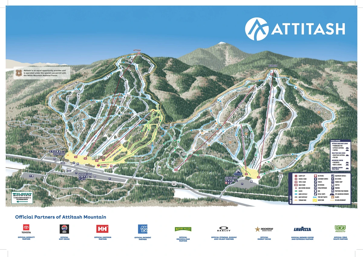 Official piste map · Attitash Mountain Resort · 2025–2026 — ski runs and lifts
