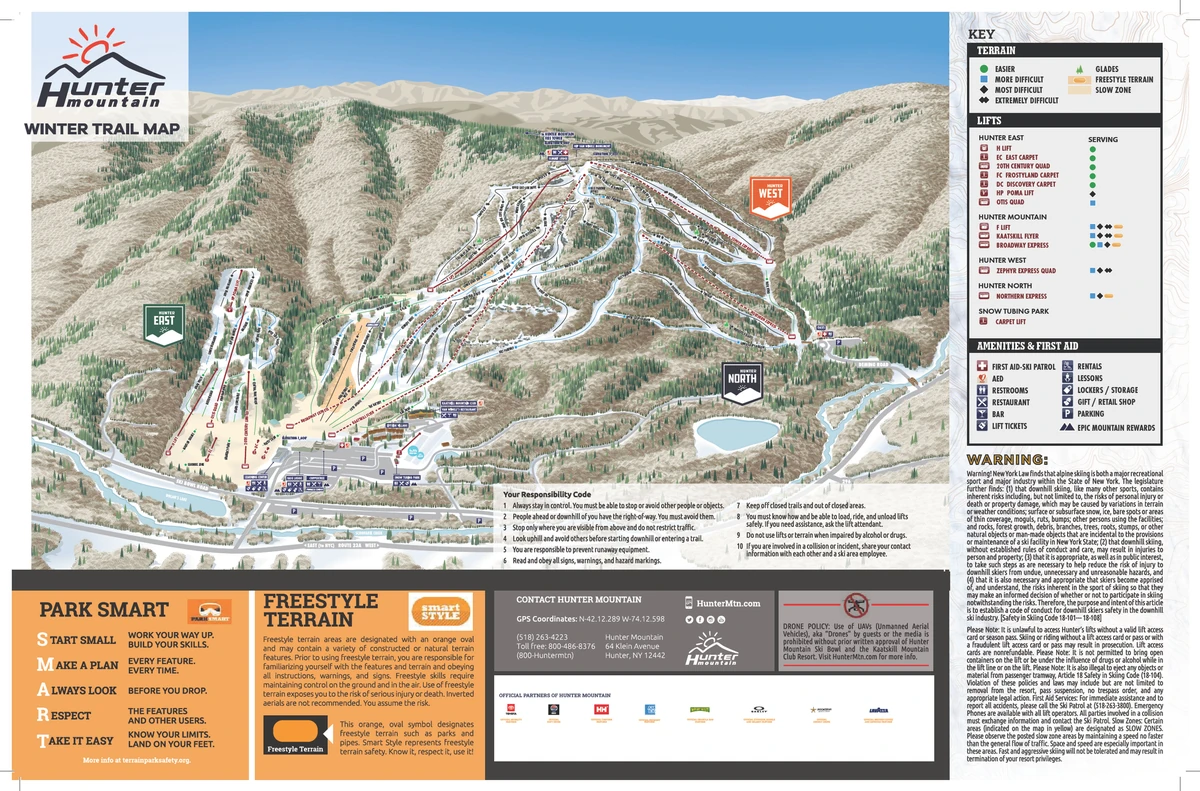 Official piste map · Hunter Mountain · 2025–2026 — ski runs and lifts