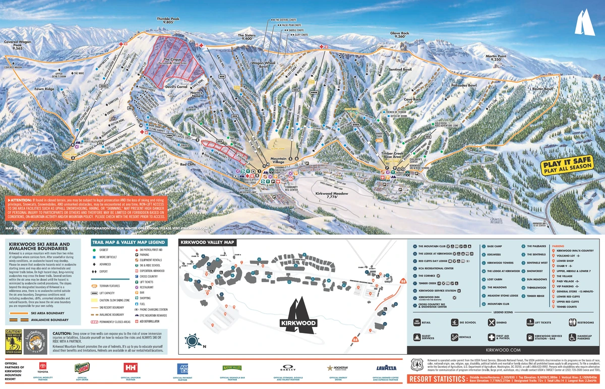 Official piste map · Kirkwood Mountain Resort · 2025–2026 — ski runs and lifts