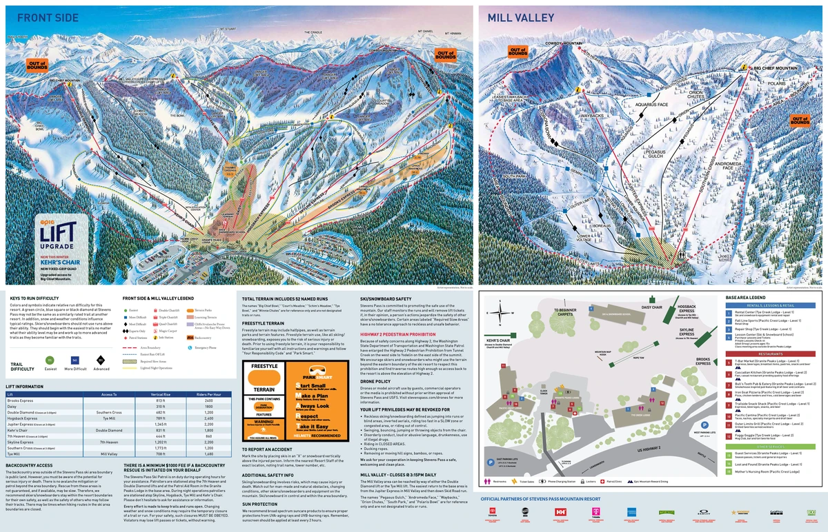 Official piste map · Stevens Pass Ski Area · 2024–2025 — ski runs and lifts