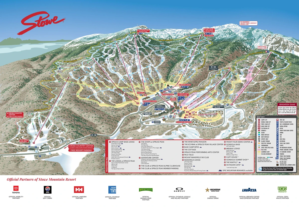 Official piste map · Stowe Mountain Resort · 2025–2026 — ski runs and lifts