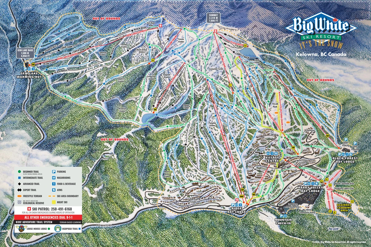 Official piste map · Big White · 2026–2027 — ski runs and lifts