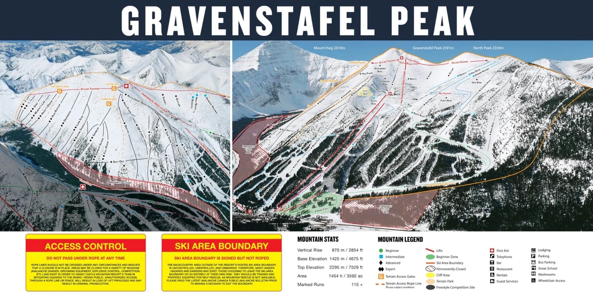 Official piste map · Castle Mountain Resort · 2025–2026 · Gravenstafel Peak — ski runs and lifts