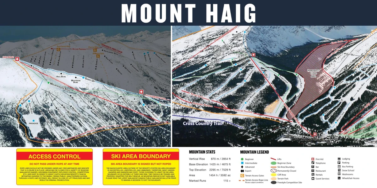 Official piste map · Castle Mountain Resort · 2025–2026 · Mount Haig — ski runs and lifts