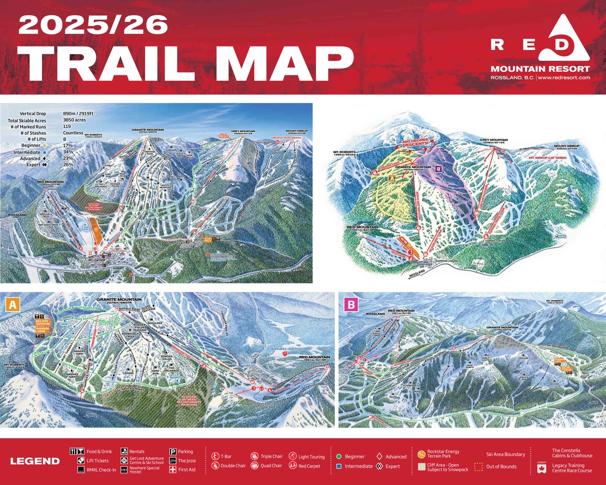 Official piste map · RED Mountain · 2025–2026 — ski runs and lifts