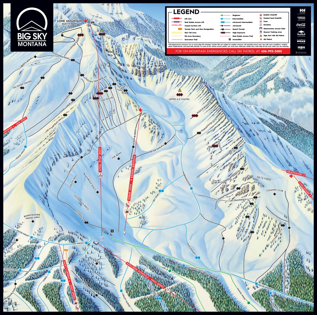 Official piste map · Big Sky · 2025–2026 · Bowl — ski runs and lifts