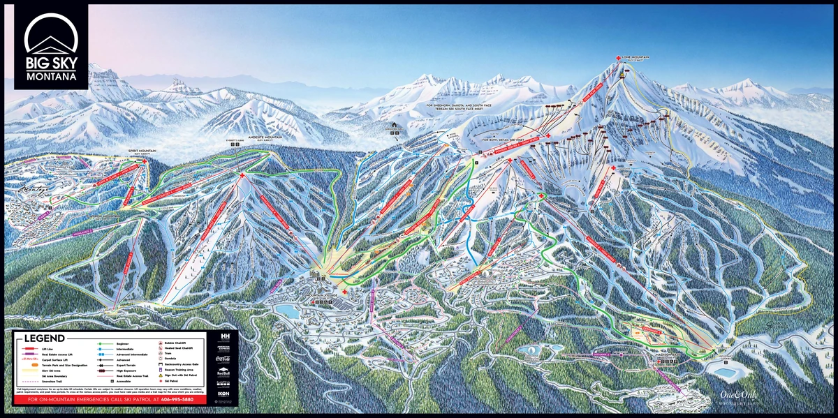 Official piste map · Big Sky · 2025–2026 · Main — ski runs and lifts