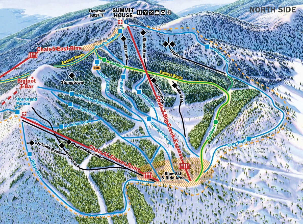 Official piste map · Whitefish Mountain · 2024–2025 · North Side — ski runs and lifts