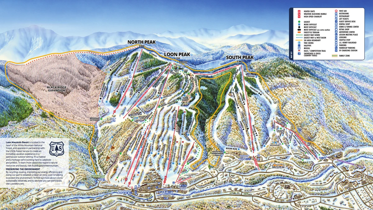 Official piste map · Loon Mountain Resort · 2026 — ski runs and lifts