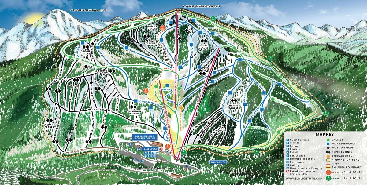 Official piste map · Sunlight Mountain — ski runs and lifts
