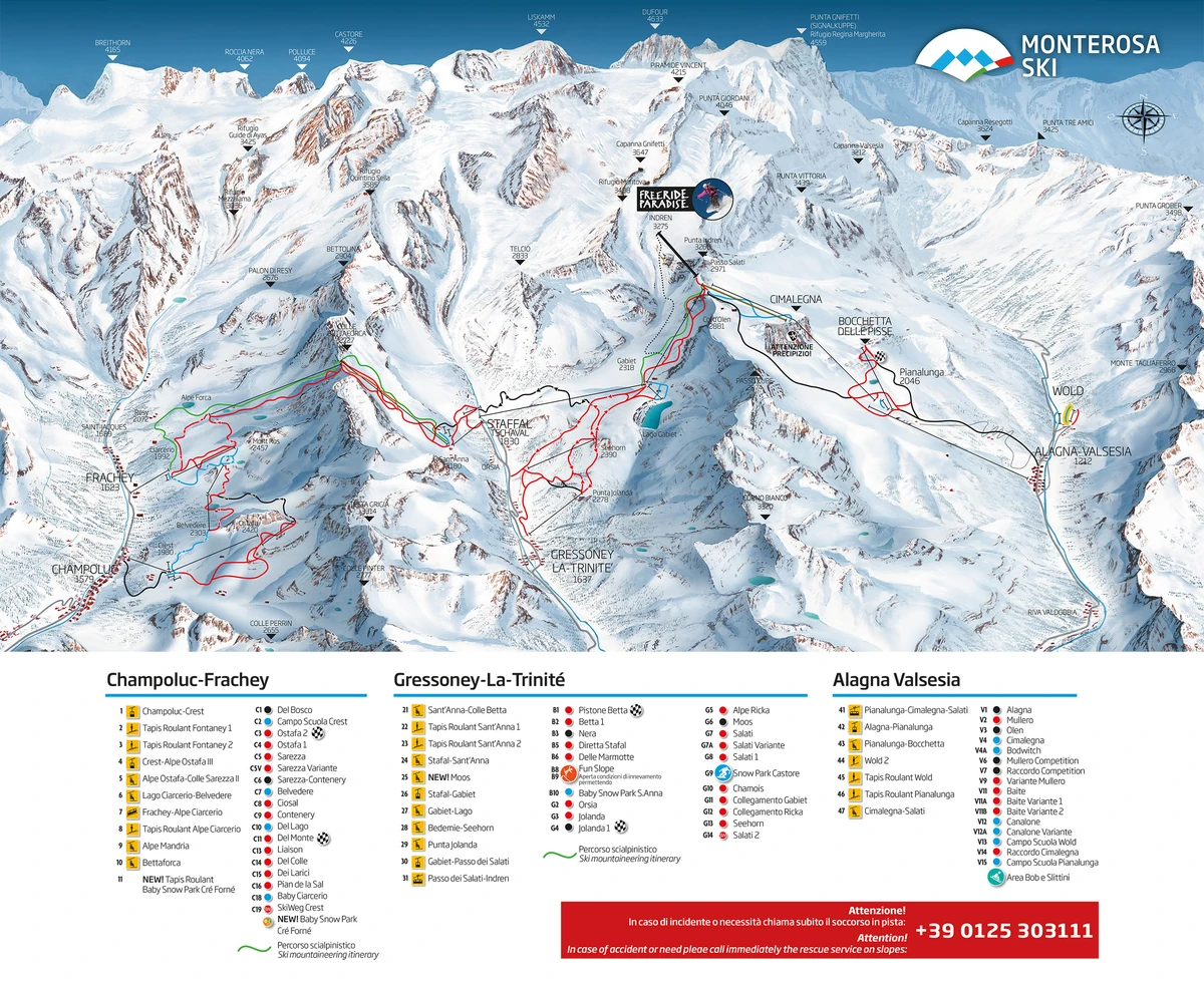 Official piste map · Monterosa Ski — ski runs and lifts