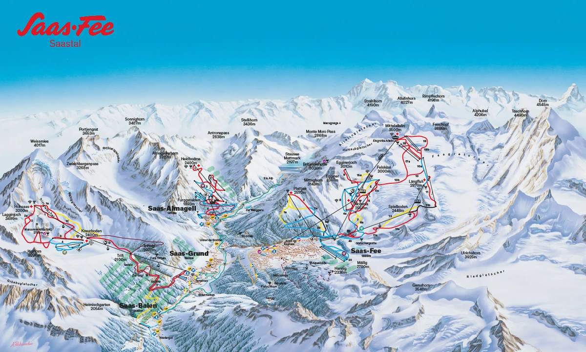 Official piste map · Saas-Fee — ski runs and lifts