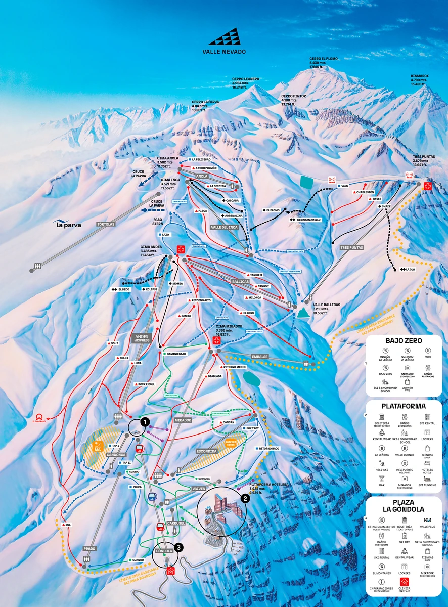 Official piste map · Valle Nevado — ski runs and lifts