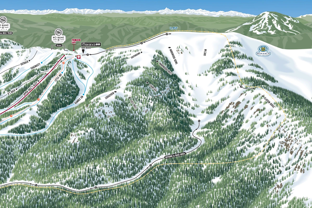 Official piste map · Monarch Mountain · 2025 · Mirkwood — ski runs and lifts