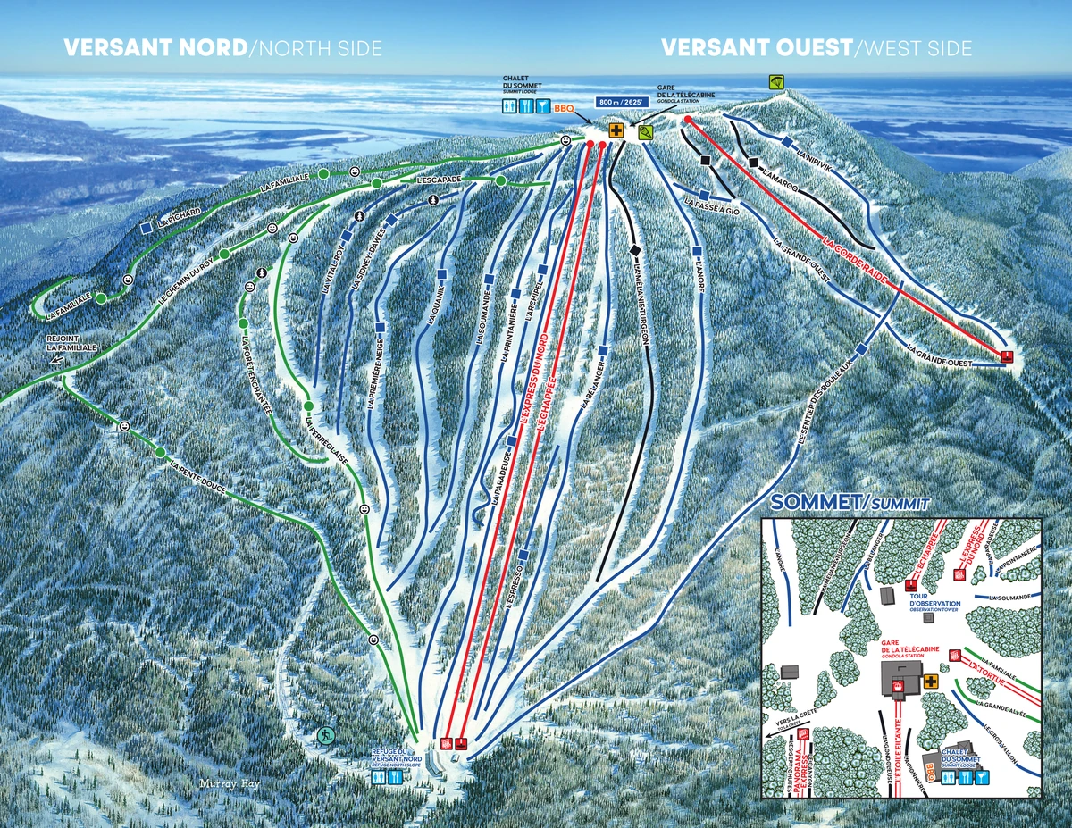 Official piste map · Mont-Sainte-Anne · 2024 · North & West Side — ski runs and lifts