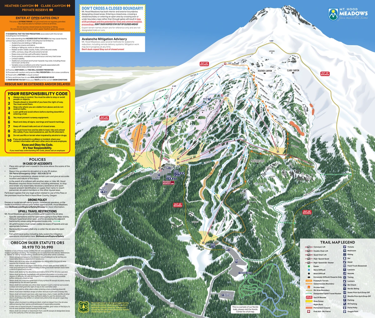 Official piste map · Mt. Hood Meadows Ski Resort · 2025–2026 — ski runs and lifts