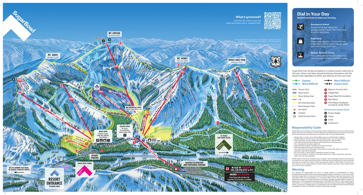 Official piste map · Sugar Bowl Resort · 2025–2026 — ski runs and lifts