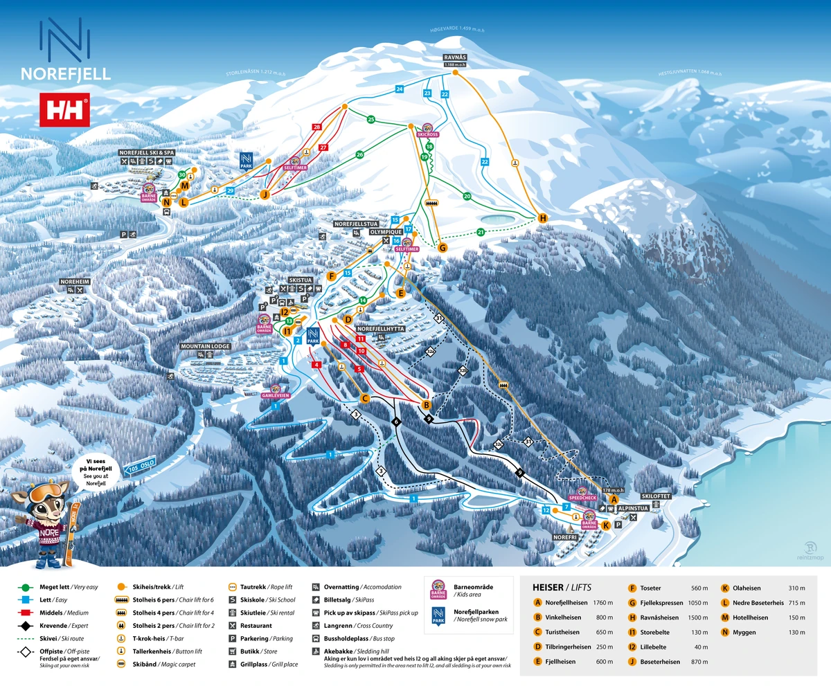 Official piste map · Norefjell — ski runs and lifts