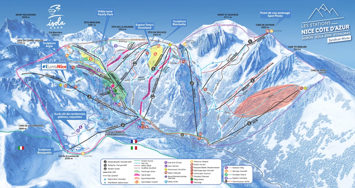 Official piste map · Isola 2000 · 2023–2024 — ski runs and lifts