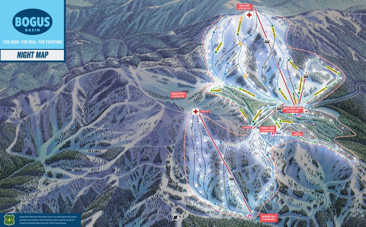 Official piste map · Bogus Basin Mountain Recreation Area · 2025–2026 — ski runs and lifts