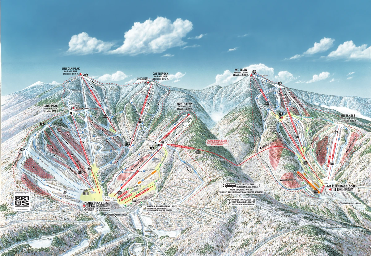 Official piste map · Sugarbush Resort · 2025–2026 — ski runs and lifts