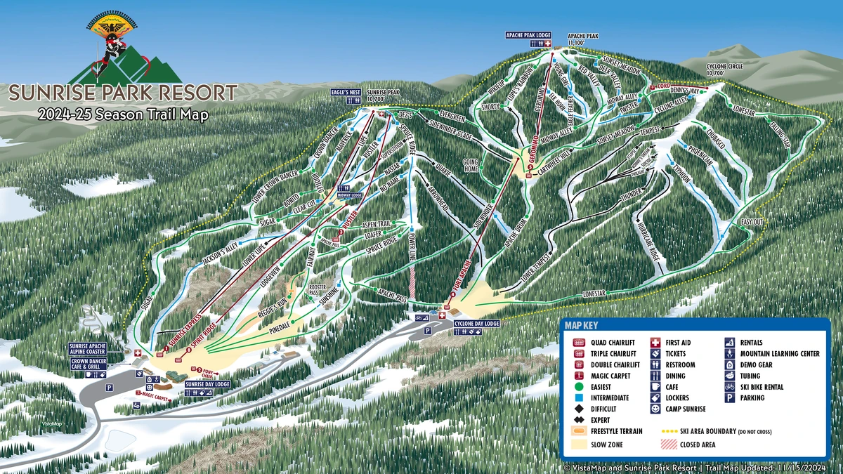 Official piste map · Sunrise Park Resort · 2024–2025 — ski runs and lifts