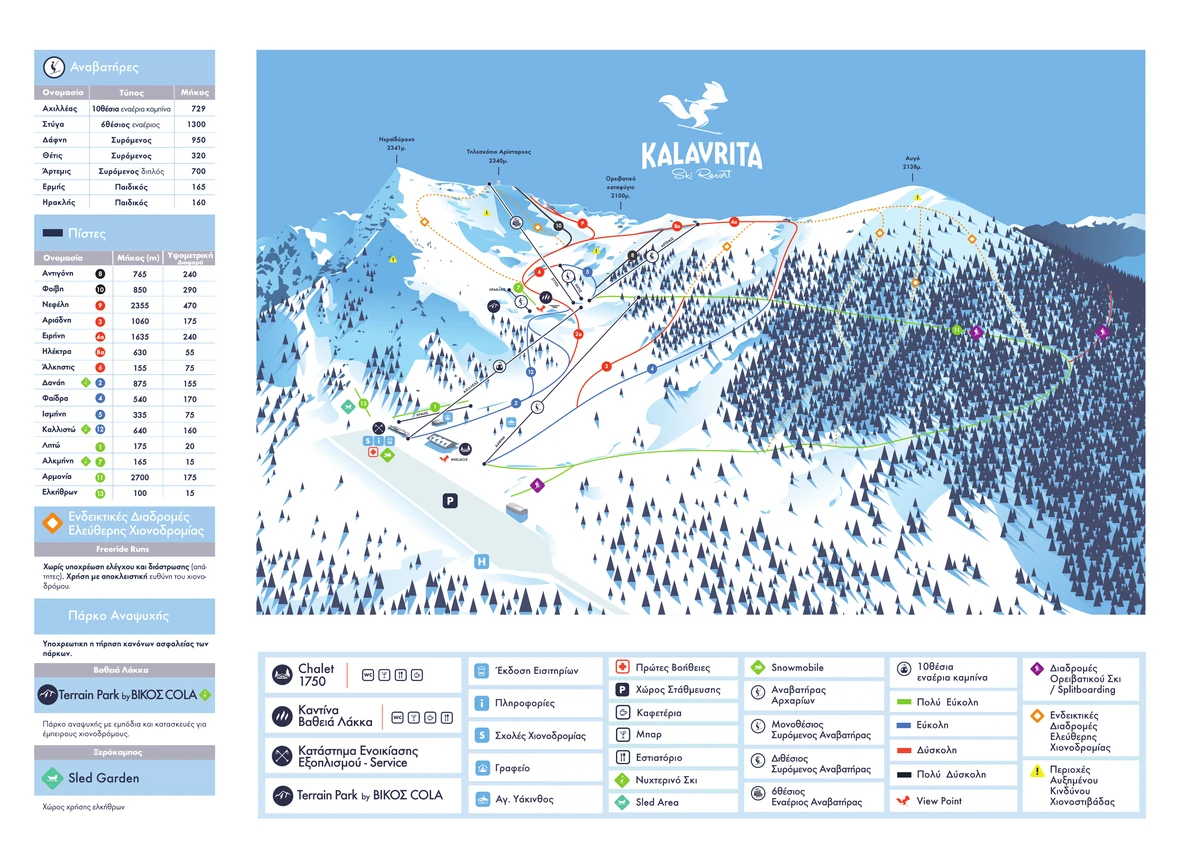 Official piste map · Kalavryta — ski runs and lifts