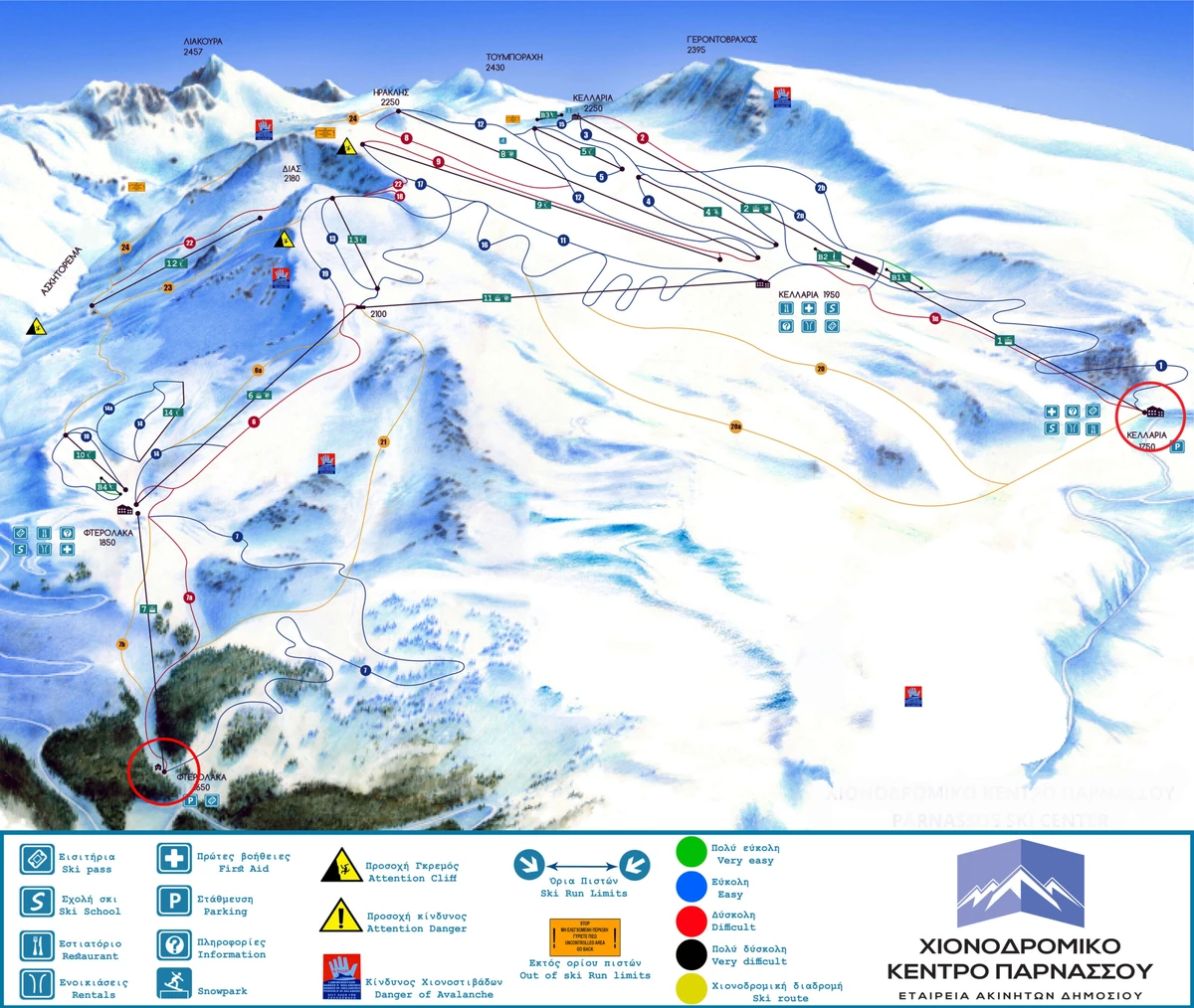 Official piste map · Parnassos — ski runs and lifts