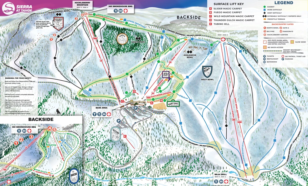 Official piste map · Sierra-at-Tahoe Ski Resort · 2025 — ski runs and lifts