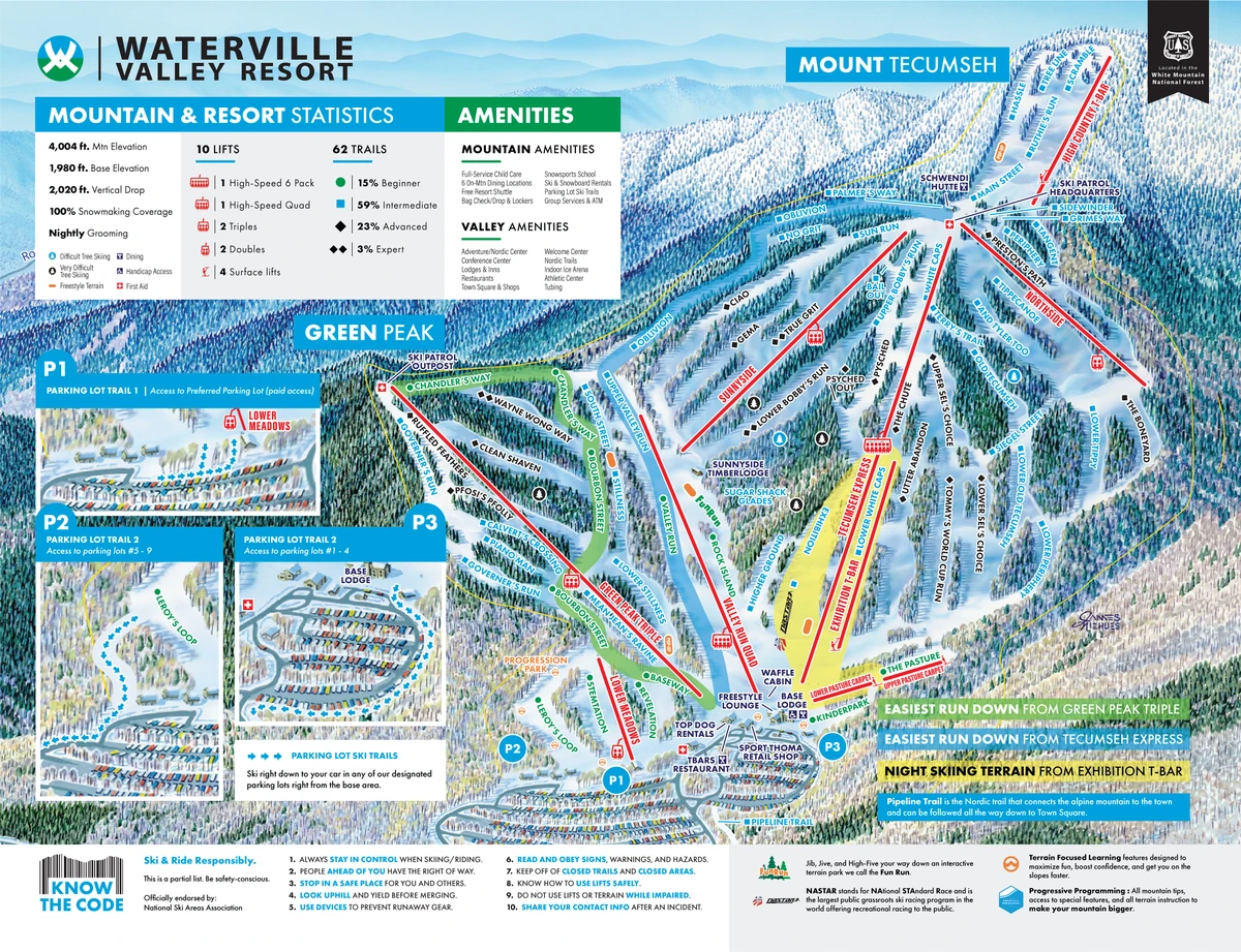 Official piste map · Waterville Valley Resort · 2025–2026 — ski runs and lifts