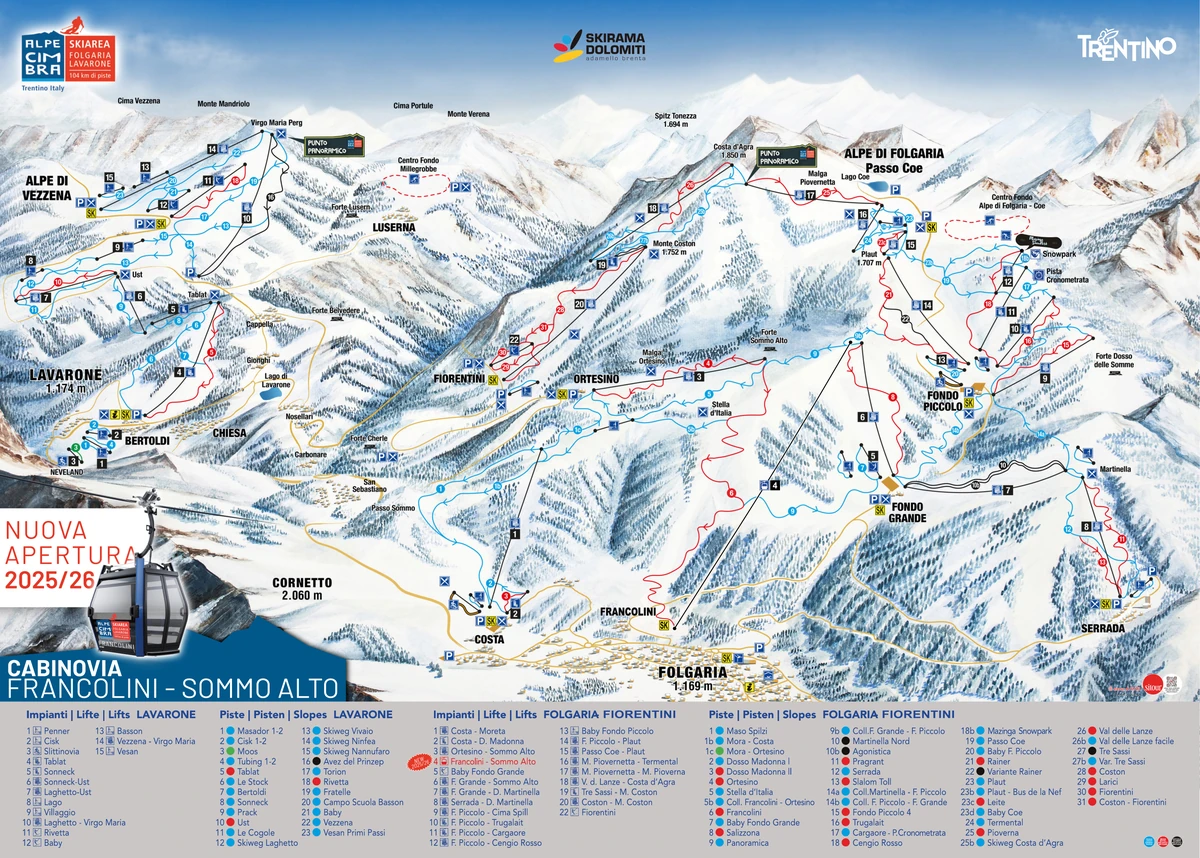 Official piste map · Folgaria · 2025–2026 — ski runs and lifts