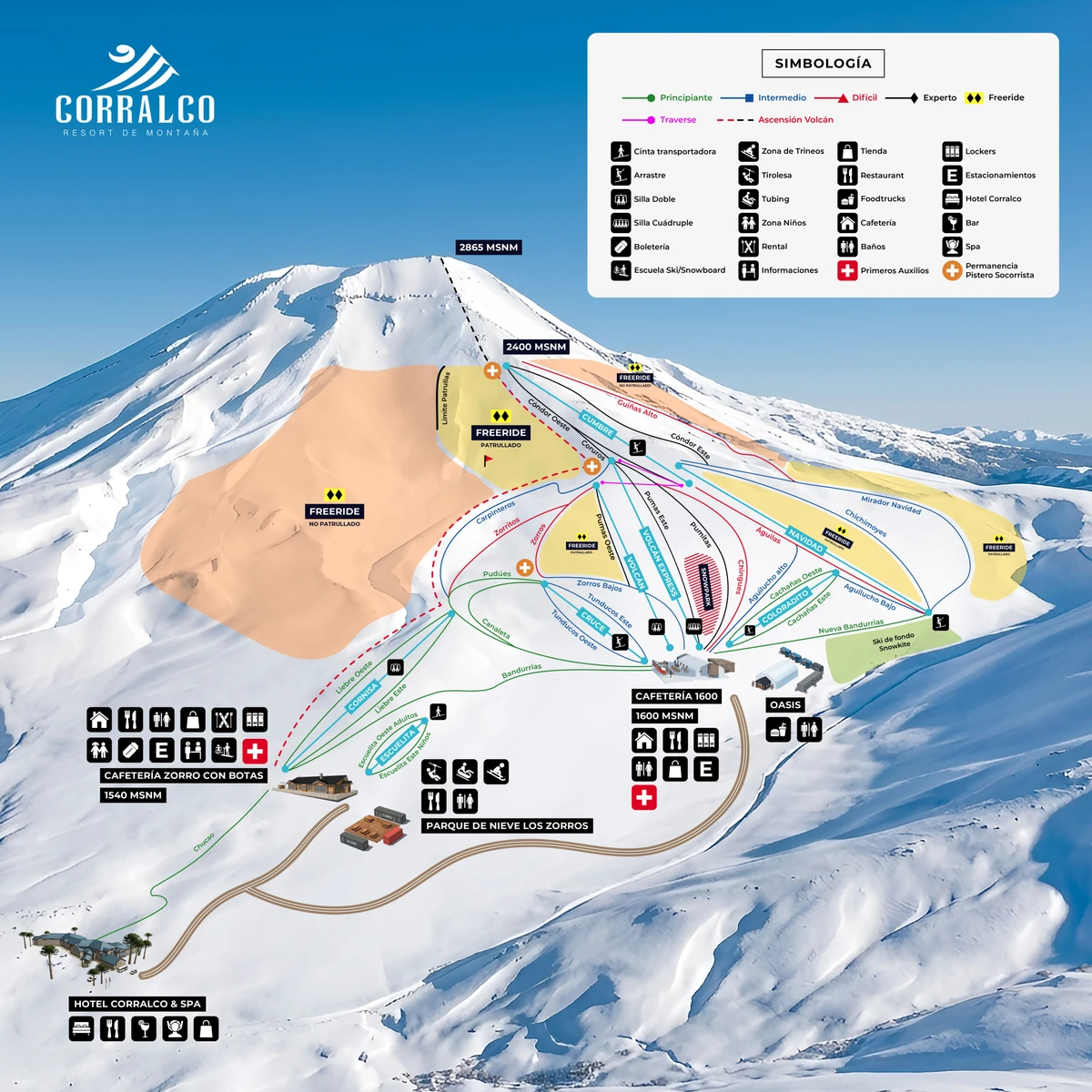 Official piste map · Corralco · 2026 — ski runs and lifts