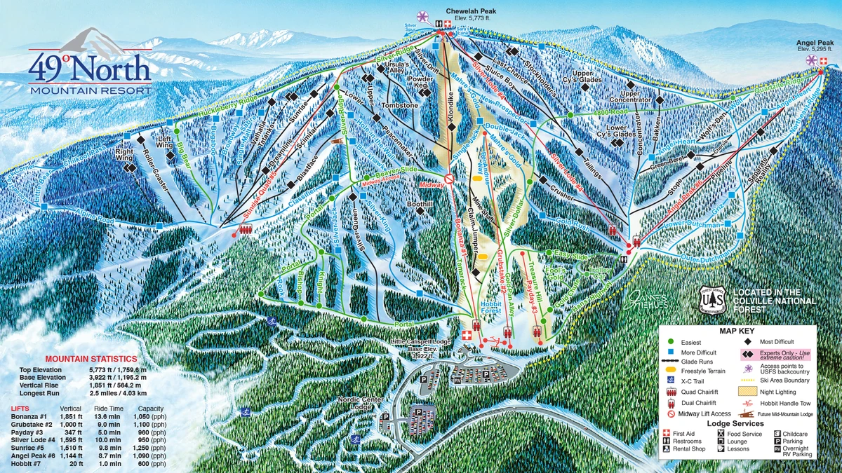 Official piste map · Forty-Nine Degrees North — ski runs and lifts