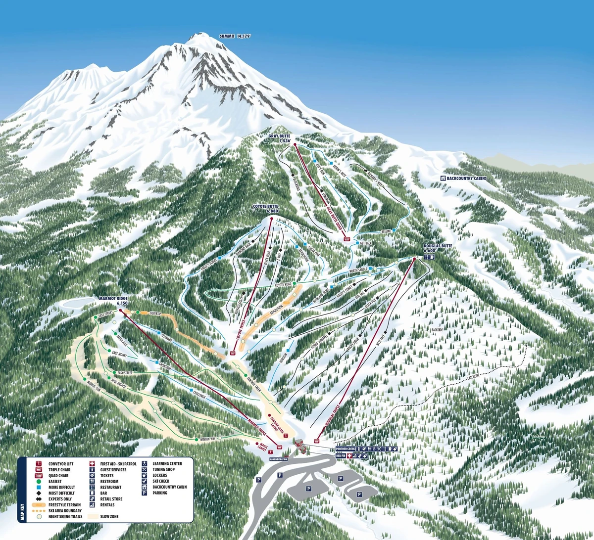 Official piste map · Mt. Shasta Ski Park · 2022 — ski runs and lifts
