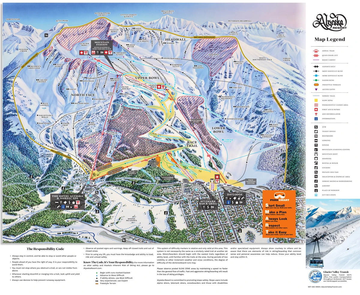 Official piste map · Alyeska Resort · 2024 — ski runs and lifts