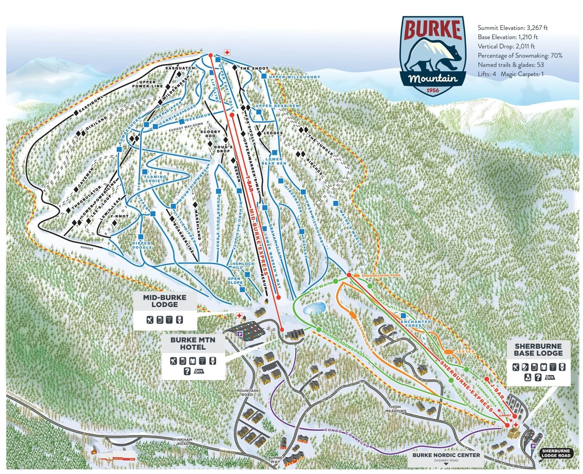Official piste map · Burke Mountain Resort · 2020–2021 — ski runs and lifts