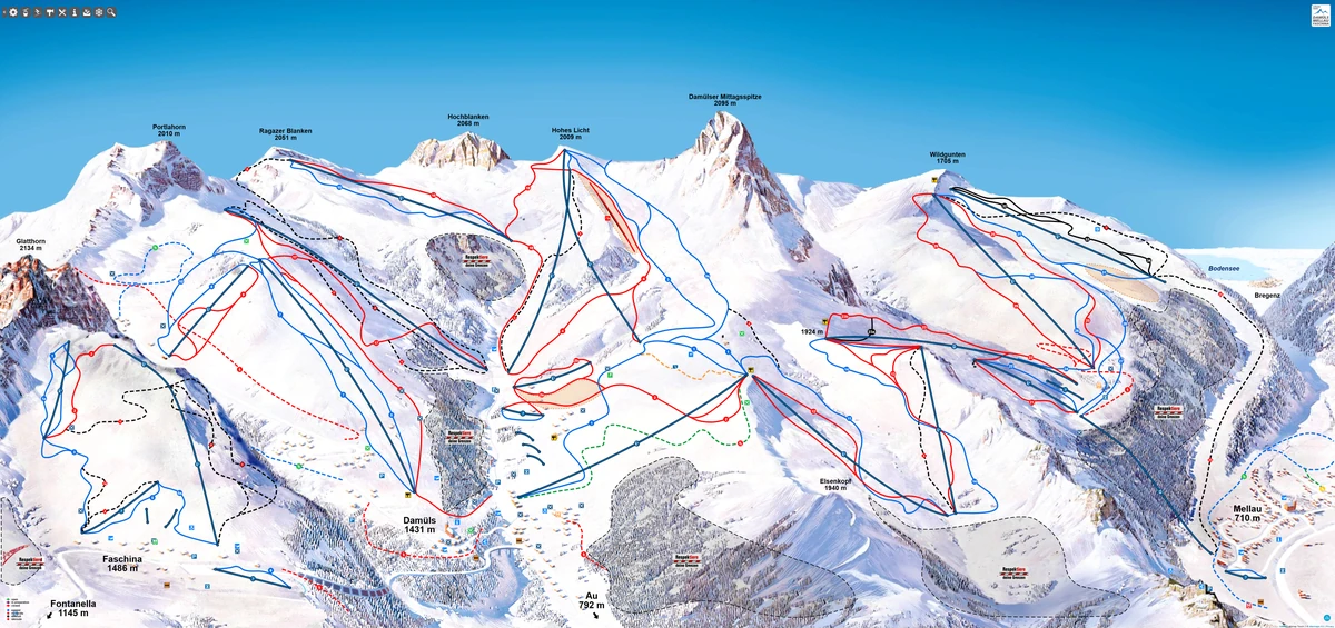 Official piste map · Skigebiet Damüls-Mellau-Faschina — ski runs and lifts