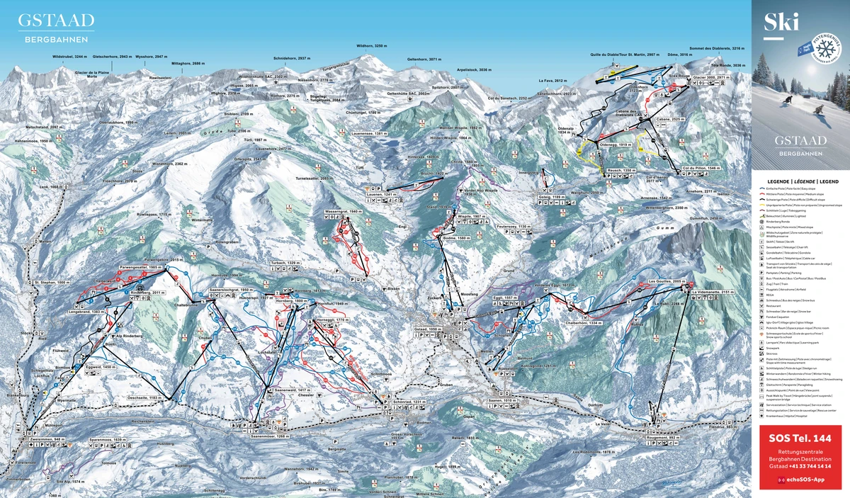 Official piste map · Gstaad · 2026–2027 — ski runs and lifts