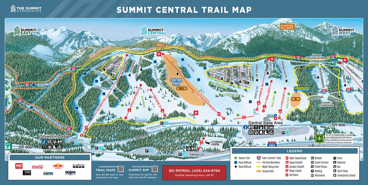 Official piste map · Three Summits · Summit Central — ski runs and lifts