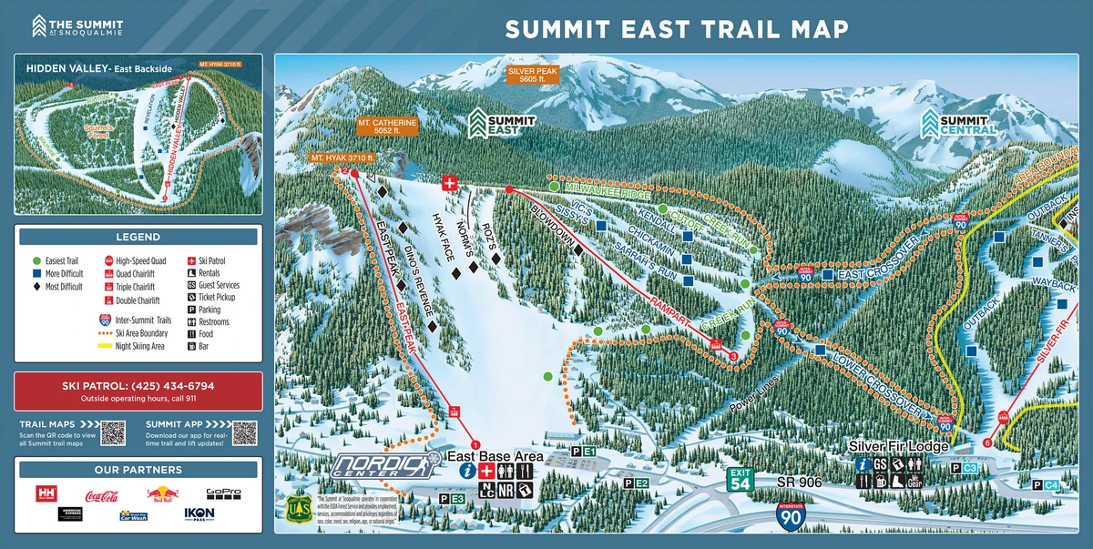 Official piste map · Three Summits · Summit East — ski runs and lifts