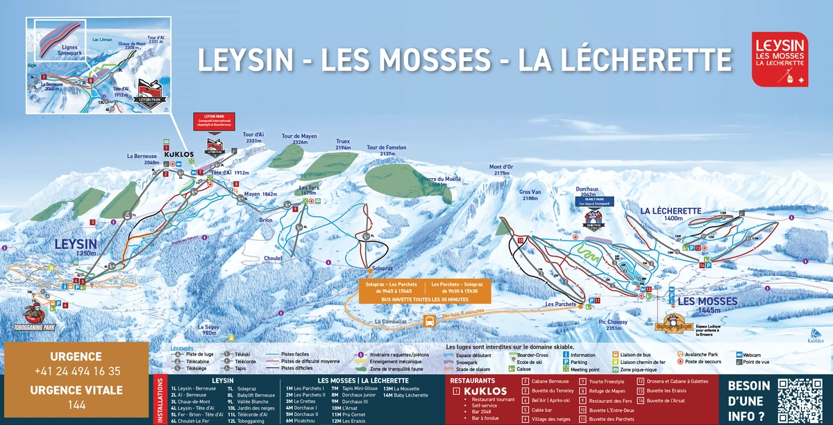 Official piste map · Leysin · Leysin / Les Mosses / La Lécherette — ski runs and lifts