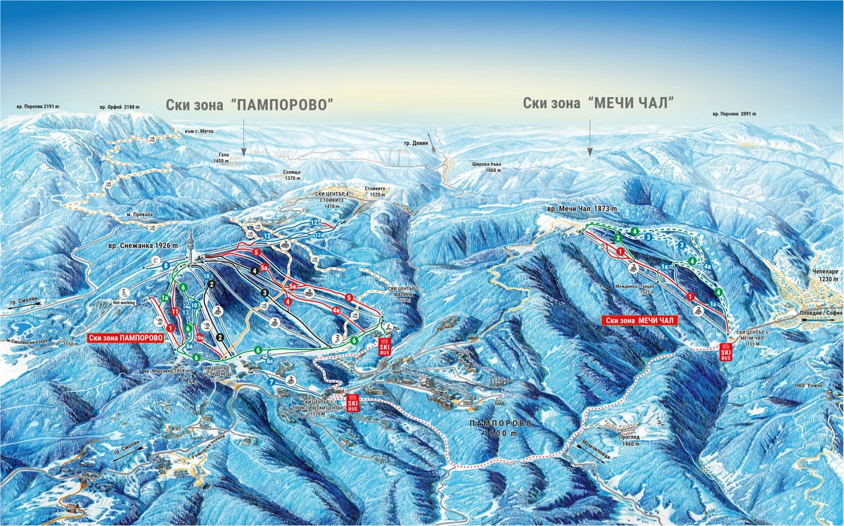 Official piste map · Pamporovo · Pamporovo / Mechi Chal — ski runs and lifts