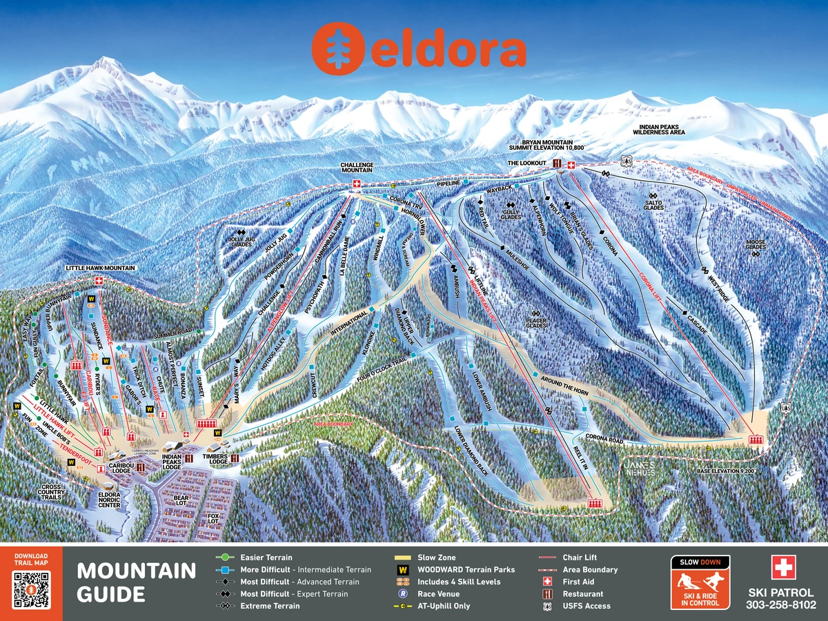 Official piste map · Eldora · 2025–2026 — ski runs and lifts