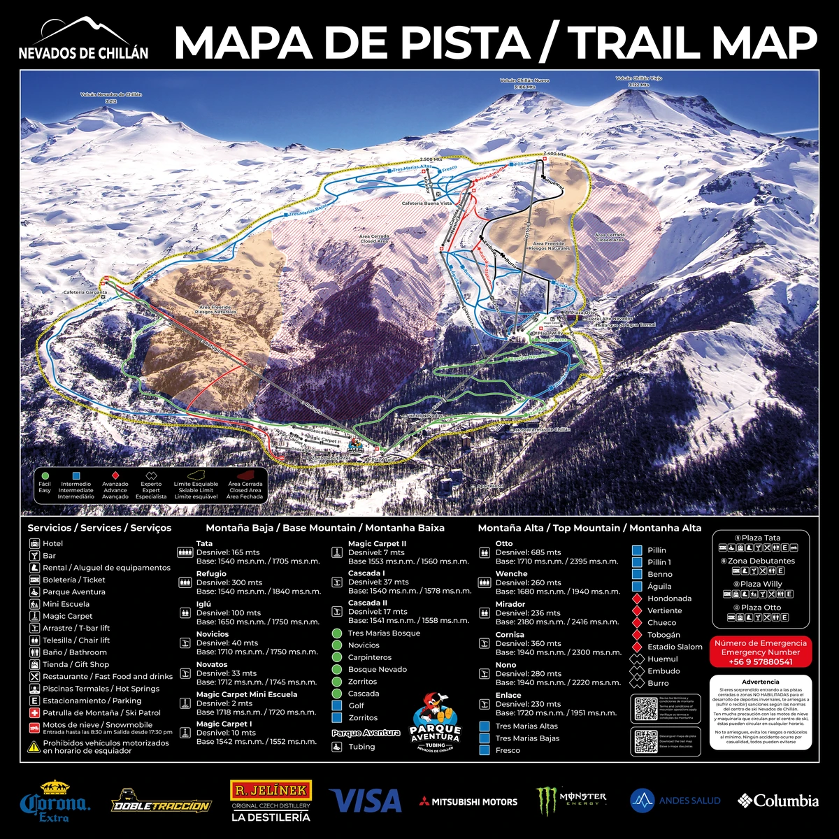 Official piste map · Nevados de Chillán — ski runs and lifts
