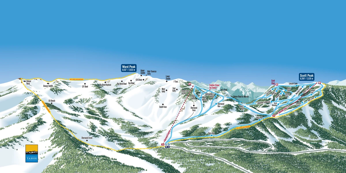 Επίσημος χάρτης πιστών · Παλισέιντς Τάχο · Alpine · Back Side — πίστες σκι και αναβατήρες