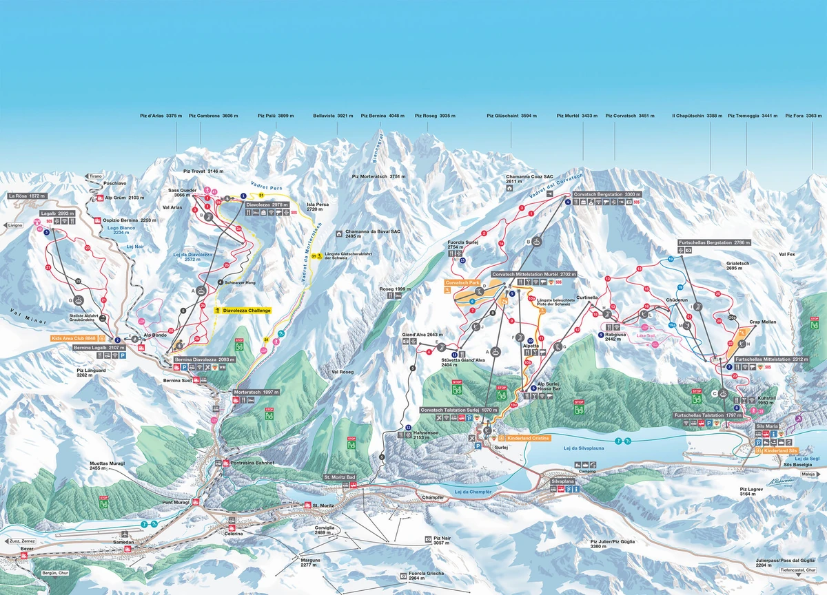 Official piste map · Corvatsch Diavolezza — ski runs and lifts