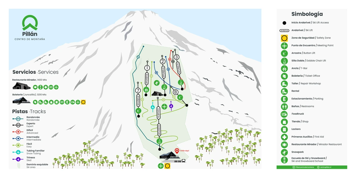 Official piste map · Centro Ski Pucón · 2026 — ski runs and lifts