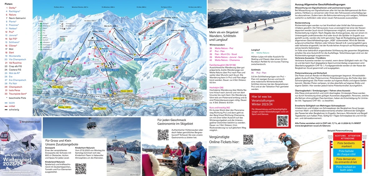 Official piste map · Scuol Motta Naluns · 2023–2024 — ski runs and lifts