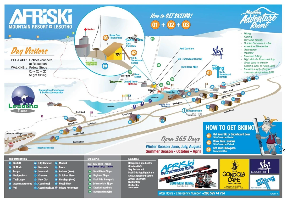 Official piste map · Afriski · 2014 — ski runs and lifts