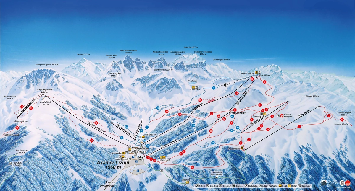 Official piste map · Axamer Lizum - Muttereralm · 2024 · Axamer Lizum — ski runs and lifts
